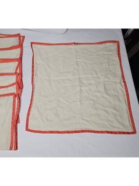 Set 7 Ballard Grosgrain Orange Trim Napkin Linen 20.5" x 20.5" Fall Thanksgiving